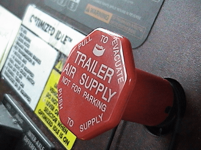 The trailer supply valve is an on/off switch that supplies air to the trailer.