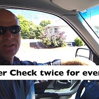 On a road test, a driver must shoulder check twice when turning, merging, or moving the vehicle sideways.
