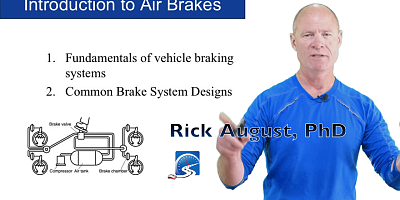 The fundamental components of an air brake system are: foundation brakes, brake chamber, air lines, compressor, brake pedal, governor, and air tanks.