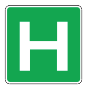 Hospital signs identify the location of emergency medical services.