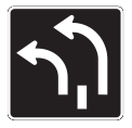 This lane designation lane sign indicates two turning lanes to the left. Those driving large vehicles and on a road test want to be in the right lane when turning.