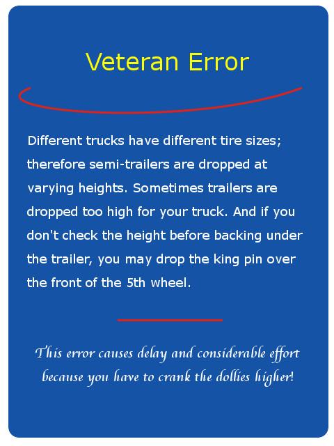 It's a veteran truck driver error to not check the height of the trailer before backing under.<p>And getting the king pin of the trailer back over the 5th wheel is a lot of work.