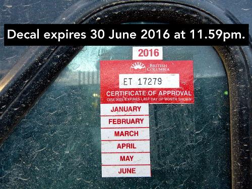 The annual and bi-annual inspection expires on the last day of the month shown on the sticker at 11:59pm. Ensure that you get your inspection done prior to that date or the vehicle cannot be operated and is Out of Service.