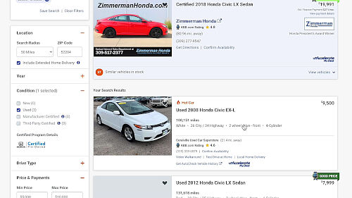 On the vehicle websites, there are a lot of filters to sort through the potential vehicles that you want to buy.