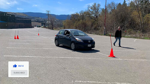 When starting in the parking lot, simply drive straight forward and back with pylons.