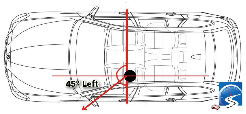 After stopping in line with the other vehicle approximately 3' feet away, signalling and putting the transmission in reverse, locate your 45° angle in preparation to reverse for parallel parking.