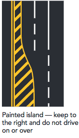 Painted islands often precede a left turning lane and provide a buffer of space to separate opposing lanes of traffic.<p>Do NOT drive over for a road test!