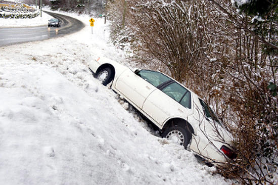 With every winter driving trip, there is a winter driving horror story. Focus on doing your test and doing well. It's highly unlikely that you're going to end up in the ditch on a driver's test.